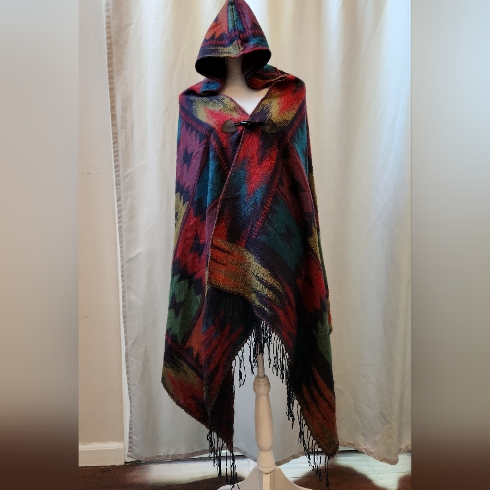 Long Boho Single Button Brown Red Hoodie Scarf Shawl (One Size)